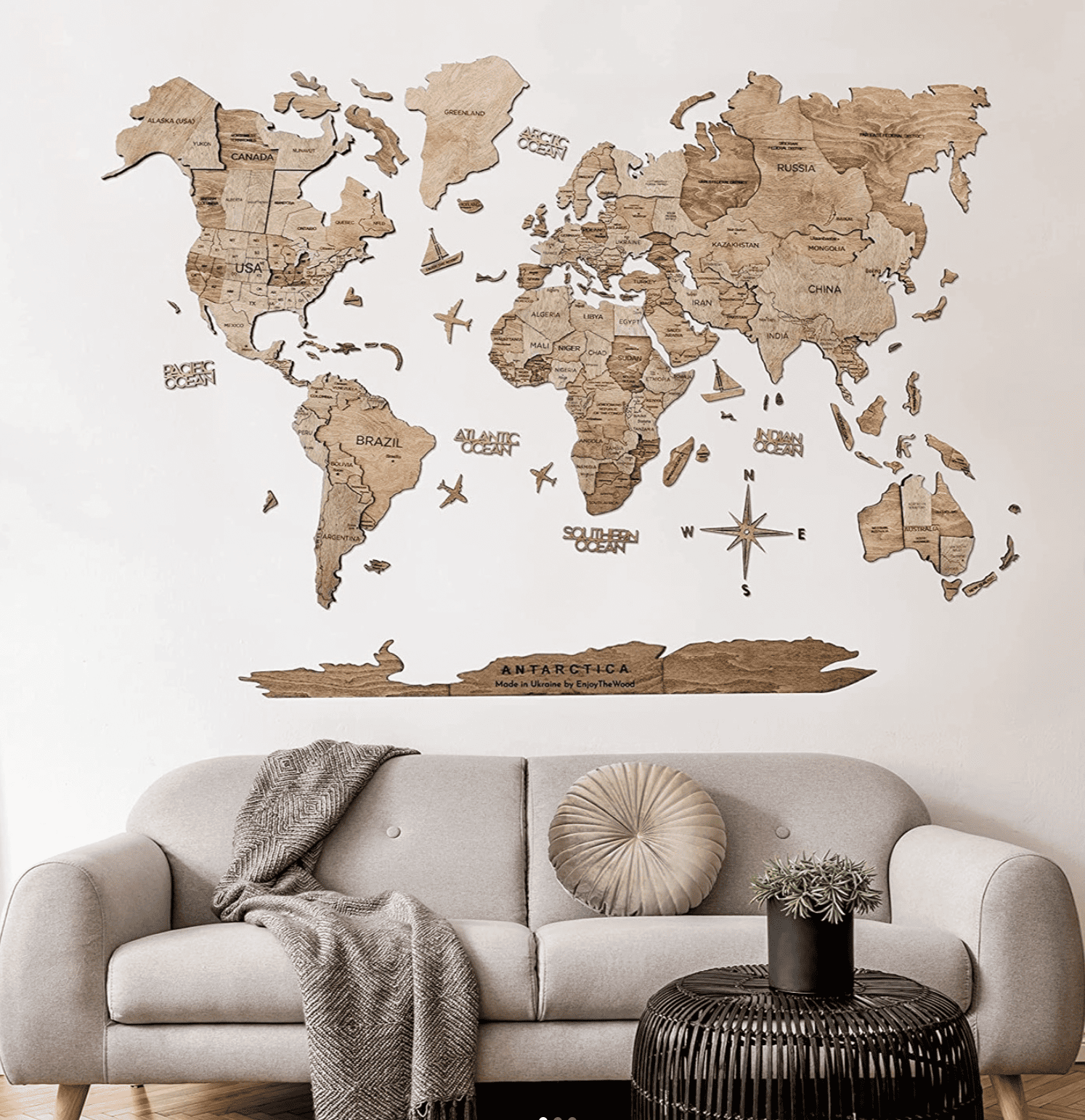 Ahşap Dünya Haritası - Dekoratif Duvar Sanatı 🌎