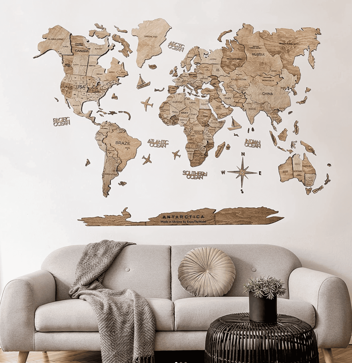Ahşap Dünya Haritası - Dekoratif Duvar Sanatı 🌎