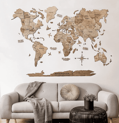 Ahşap Dünya Haritası - Dekoratif Duvar Sanatı 🌎