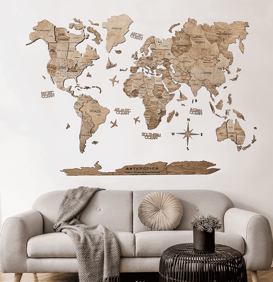 Ahşap Dünya Haritası - Dekoratif Duvar Sanatı 🌎