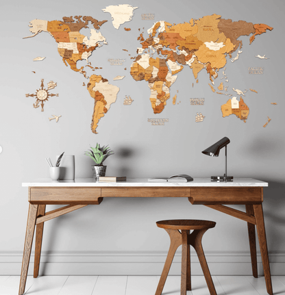 Ahşap Dünya Haritası - Dekoratif Duvar Sanatı 🌎