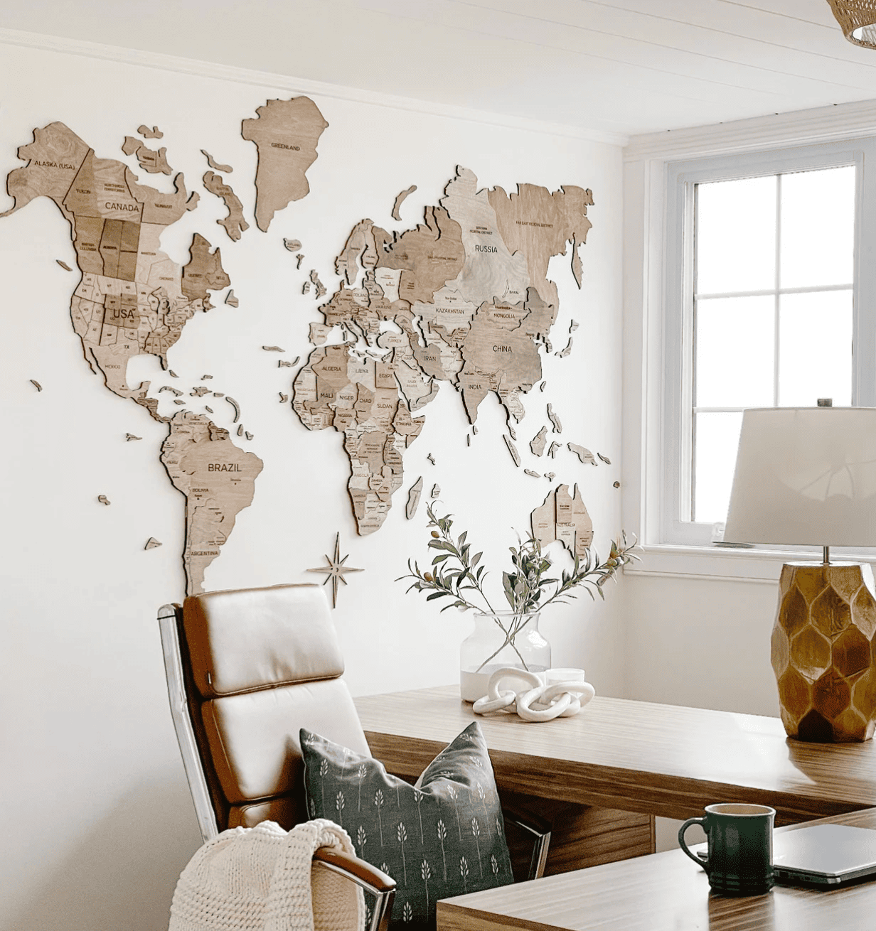 Ahşap Dünya Haritası - Dekoratif Duvar Sanatı 🌎
