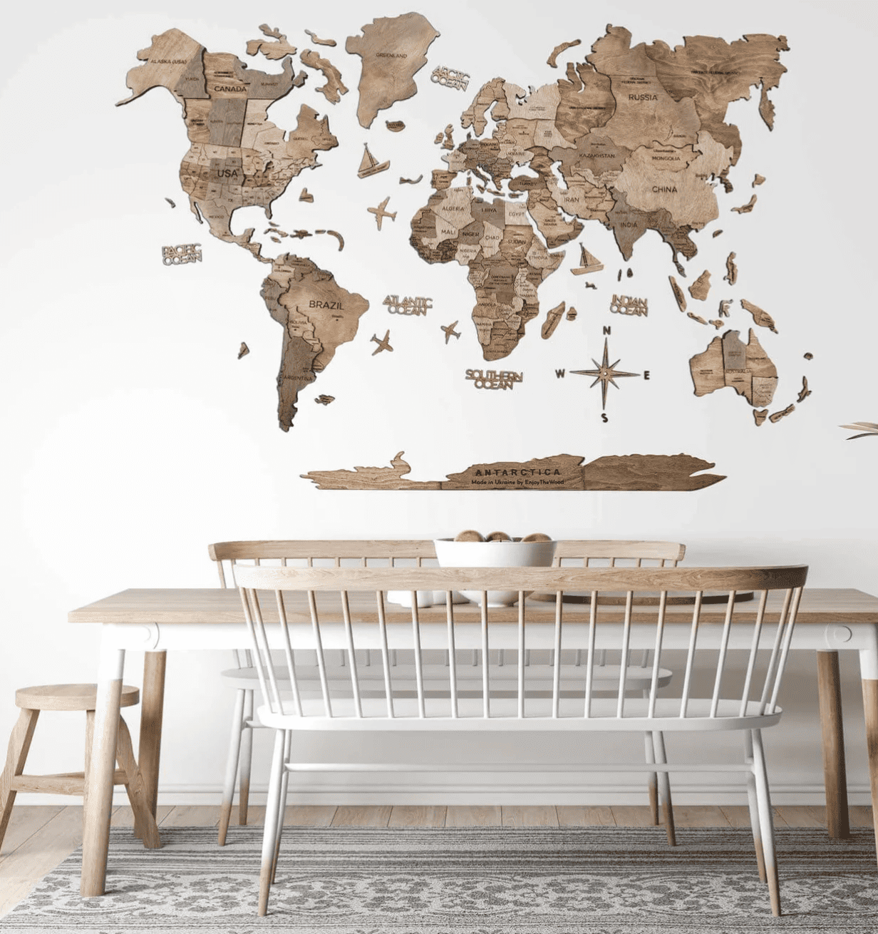 Ahşap Dünya Haritası - Dekoratif Duvar Sanatı 🌎